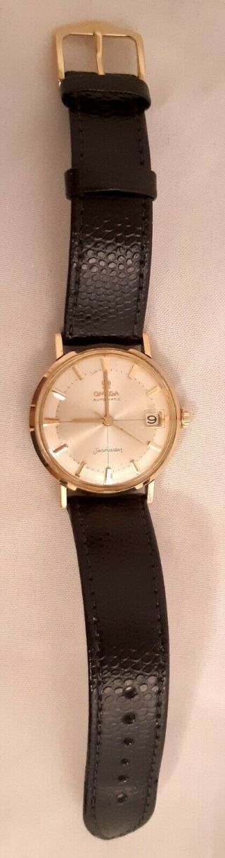 Early Vintage 14k Gold Omega Seamaster Automatic Date Watch,  Leather Band