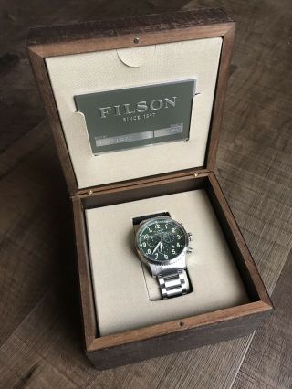 Filson - Mackinaw Field Chrono Watch - 43mm Green Face - Silver Bracelet - $1000