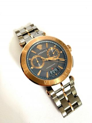 Versace Aion Chronograph Watch - Brushed Stainless Steel Rose Gold And Gunmetal