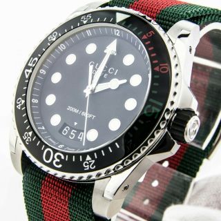 Gucci Dive Swiss Black Dial Green And Red Nylon Strap Men 