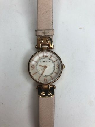 E Anne Klein Rose Gold 10/9442 Pink Leather Skinny Stainless Steel