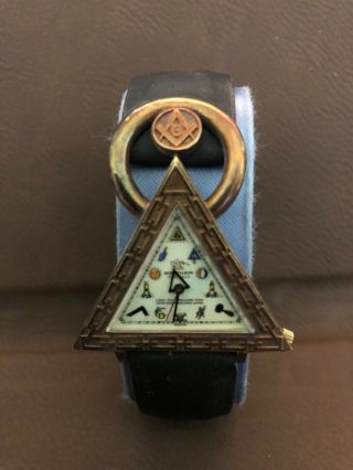 Waltham Masonic Watch Rare Vintage Unique Triangular W Box Gold Stainless Steel