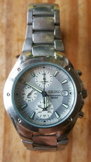 Seiko Snd559 Chronograph Silver Dial Cal 7t92 Stainless Steel Mens Watch