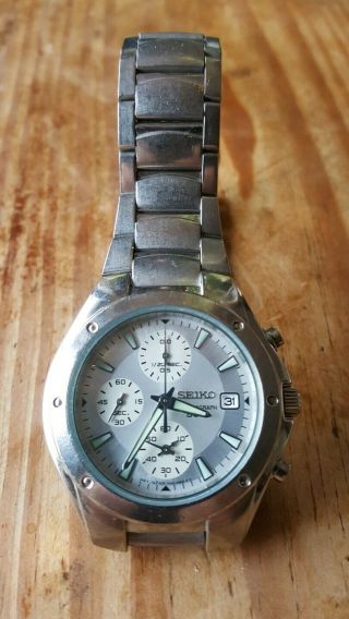 Seiko SND559 Chronograph Silver Dial Cal 7T92 Stainless Steel Mens Watch 2