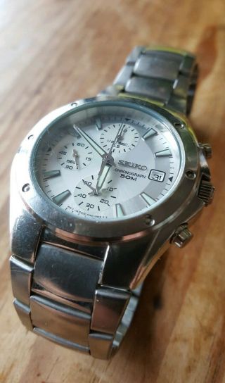 Seiko SND559 Chronograph Silver Dial Cal 7T92 Stainless Steel Mens Watch 5