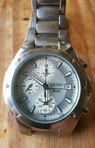 Seiko SND559 Chronograph Silver Dial Cal 7T92 Stainless Steel Mens Watch 6