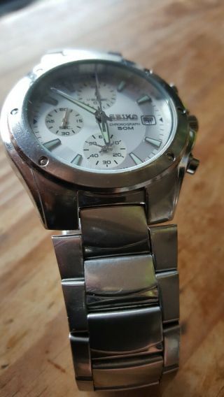 Seiko SND559 Chronograph Silver Dial Cal 7T92 Stainless Steel Mens Watch 7