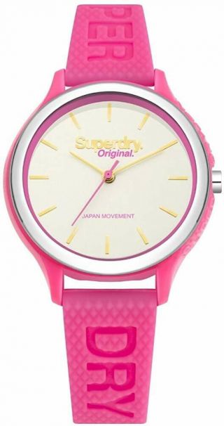 Superdry Ladies Analogue Quartz Watch With Pink Silicone Strap Syl151p