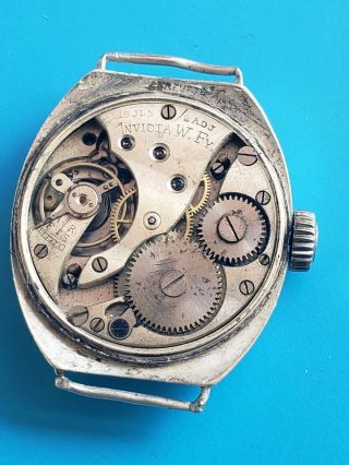 Vintage Extra RARE WW1 INVICTA MILITARY TRENCH 32mm Sterling Silver Mens Watch 12