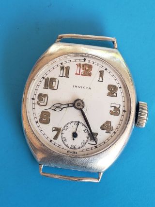 Vintage Extra RARE WW1 INVICTA MILITARY TRENCH 32mm Sterling Silver Mens Watch 2