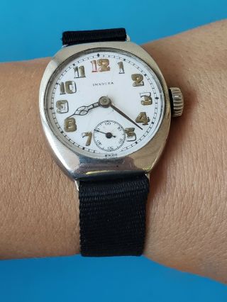 Vintage Extra RARE WW1 INVICTA MILITARY TRENCH 32mm Sterling Silver Mens Watch 6