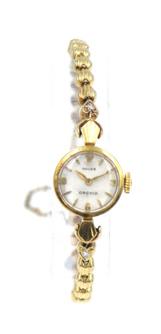 Vintage Ladies Rolex Orchid Diamond Dress Wristwatch 17 Jewels 18k Case 14k Band