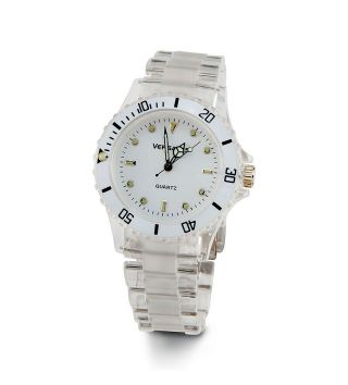 Ladies White & Clear Bracelet With White Face Fashion Watch - D3004whtl
