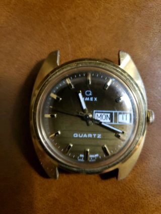 Vintage Timex Q Men ' s Day & Date Watch 1970s Movement 64 Gold 96960 06477 PARTS 3