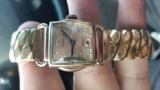 Vintage 17 Jewel Helbros 10k Rgp Wrist Watch,  Band Is 12kgf Front