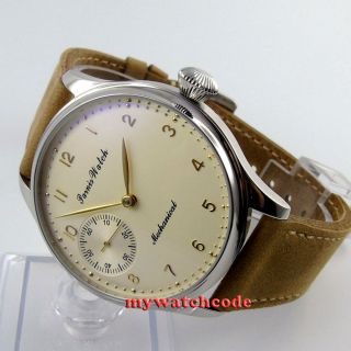 44mm Parnis Light Yellow Dial 6497 Movement Hand Winding Mens Watch 396