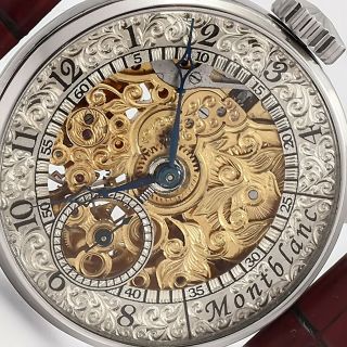 Montblanc movement SWISS Rare Watch Hand Engraved Silver Dial Skeleton 42 mm 6