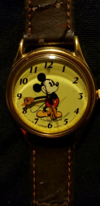 Vintage Lorus Seiko Disney Mickey Mouse Quartz Gold Tone Bezel Battery