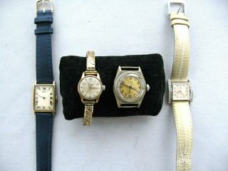 4 Ladies Swiss Vintage.  Gold Berkeley,  Baume,  Rotary,  Ornata.  All Run.  Need Attention.