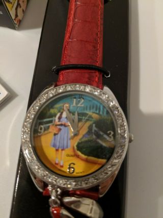 The Wizard Of Oz Watch With Ruby Slipper Charm Red Leather Band Nib Avon
