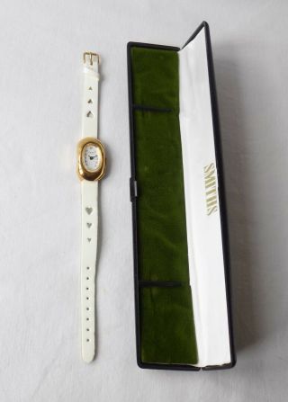 Vintage Smiths Ladies Wristwatch.  17 Jewels.  Gold Metal Case.  Heart Strap.