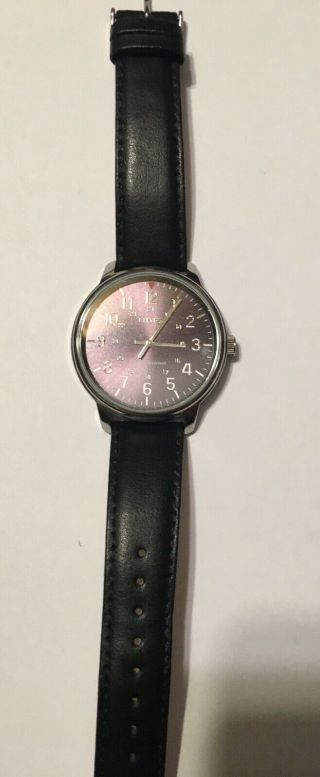 Timex Men ' s Black Leather Strap Watch TW2R85500 Water Resistant 4