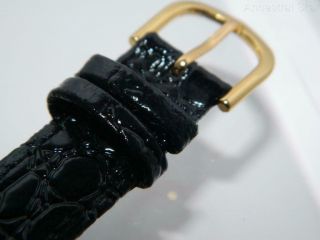 Women ' s MONTINE elegant Gold Plated Black dial Round Leather Strap watch,  Gemmed 8