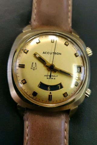 Vintage Accutron Bulova Astronaut Mark II GMT Solid 14k Gold Watch M9 Rare 1969 7