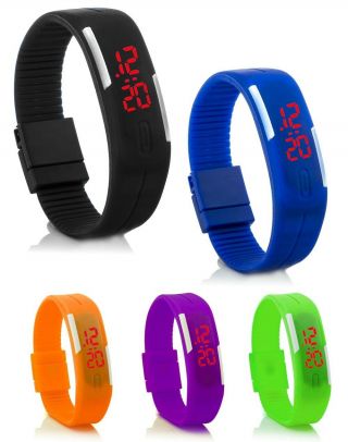 C.  D.  R Digital Silikon Led Armband Uhr Armbanduhr Watch Herren Damen Kinder Sport