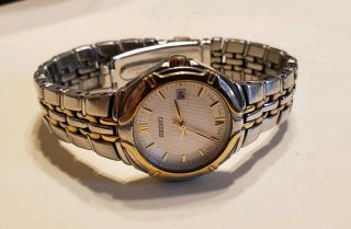 Vintage Seiko Gold 7n82 - 0at0 Two - Tone Wr,  Date Ladies Watch