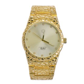 Techno Pave Hip Hop Nugget Pattern 14k Gold Plated Metal Band Watches Wm 8364 G