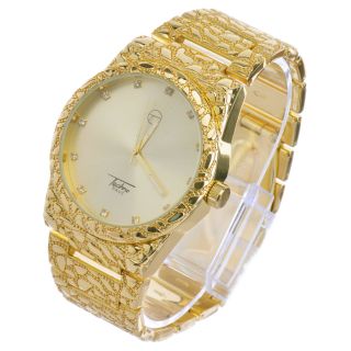 Techno Pave Hip Hop Nugget Pattern 14K Gold Plated Metal Band Watches WM 8364 G 2