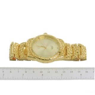 Techno Pave Hip Hop Nugget Pattern 14K Gold Plated Metal Band Watches WM 8364 G 4