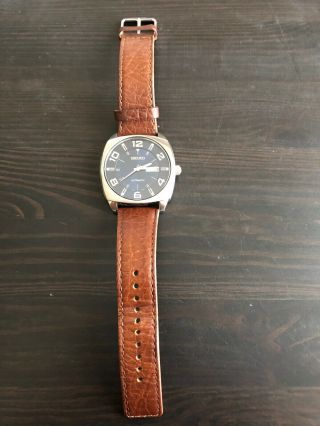 Seiko Recraft Automatic Blue Dial Brown Leather Strap Men 