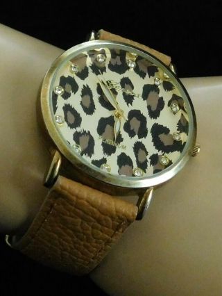 Bedazzled Leopard Print Watch By Geneva With Battery, 2