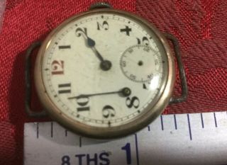 Red 12 Gold Plate Trench Watch Good Size For Spares Needs TLC 3