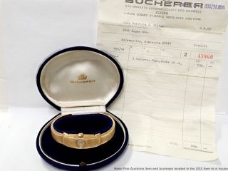 Rare Heavy 18k Gold Bucherer Ladies Mid - Century Cuff Wrist Watch W Box Papers
