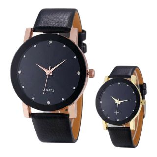 Luxury Men Women Stainless Steel Dial Leather Analog Quartz Diamond Wrist Watch