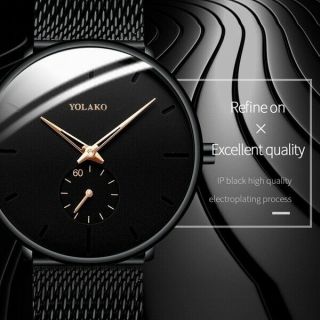 Mens Fashion Classic Black Wristwatch Herren Uhren Luxury Alloy Mesh Belt Ultra 2