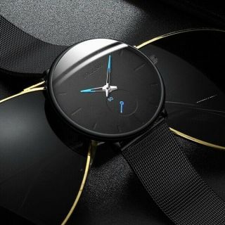 Mens Fashion Classic Black Wristwatch Herren Uhren Luxury Alloy Mesh Belt Ultra 3