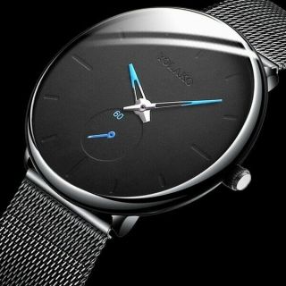 Mens Fashion Classic Black Wristwatch Herren Uhren Luxury Alloy Mesh Belt Ultra 4