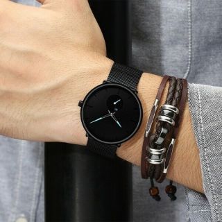 Mens Fashion Classic Black Wristwatch Herren Uhren Luxury Alloy Mesh Belt Ultra 5