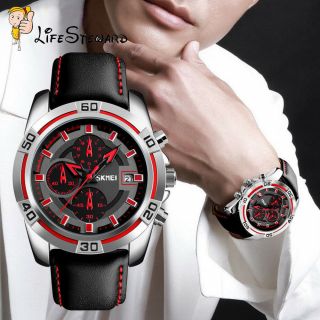 2018 Skmei Mens Sport Watch Leather Waterproof Date Chronograph Leather Watches