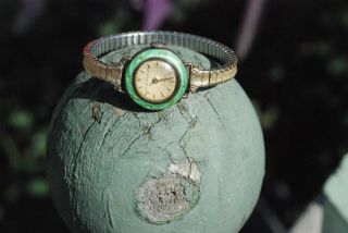 Turler Ladies Vintage Wind Up - Wrist Watch Gold Tone Enameled Bezel