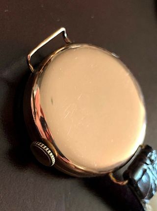 Officers Trench Watch 9ct Gold Case 1924 Enamel Porcelain Dial 9