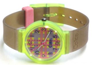 Coke Vintage Swiss Coca - Cola Watch Pink Gray Abstract Dial Green Band 80 