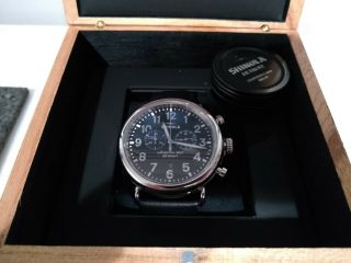 Shinola Runwell Chrono Watch 47 Mm Black Dial Stainless Steel Case Leather Nwot