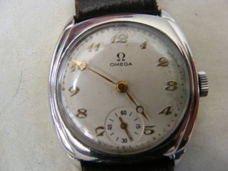 Very Rare Omega Cushion Watch With T1 Movement C1940s 15 Jewels Perfectly
