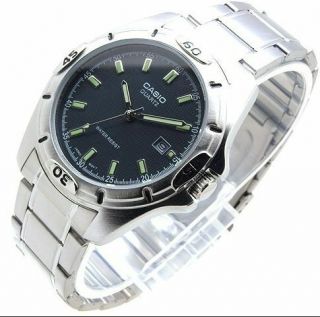 Casio Silver Mtp1244d - 8a Stainless - Steel Quartz Watch With Black Dial