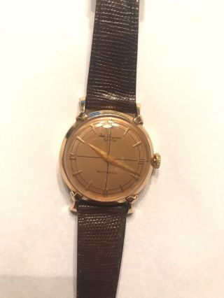 Vintage Art Deco Jules Jurgensen Solid 14k Yellow Gold Watch Runs Lizard Strap